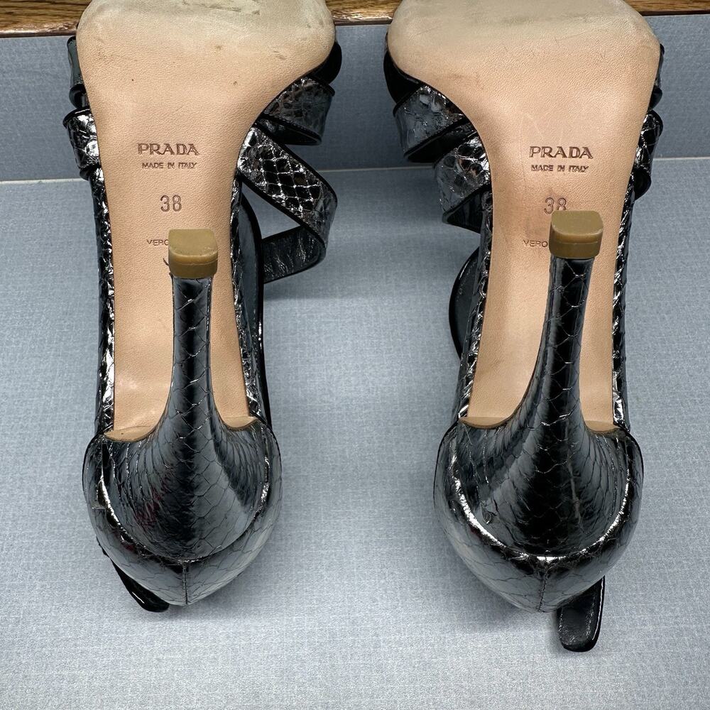 PRADA Silver Snakeskin Strappy Sandals Heels Size 38 (US 7.5) -Authenticated - Picture 15 of 16